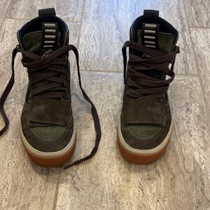 Vans Men's Dark Brown and Olive High-Top Sneakers/Boots
